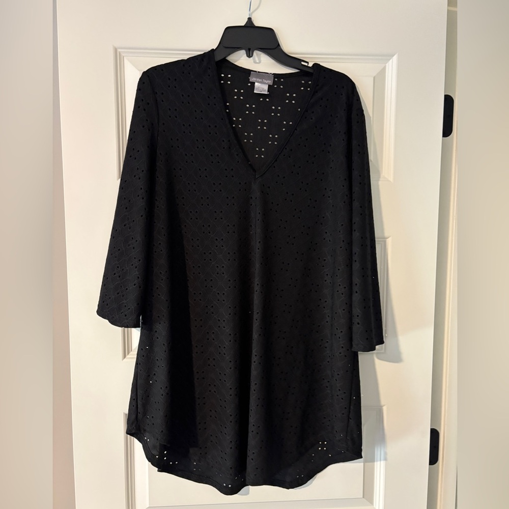 Jordan Taylor Black Eyelet V-Neck Swimsuit Cover Up
